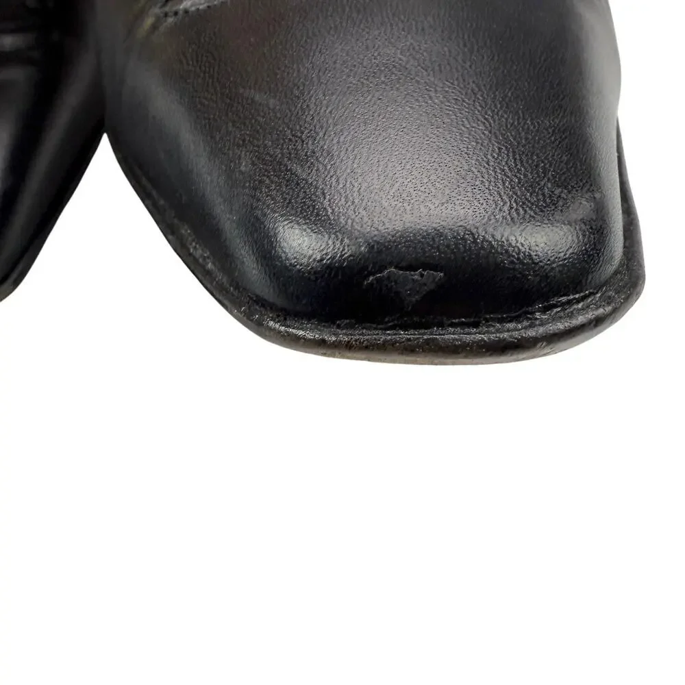 SALVATORE FERRAGAMO Metal Logo Classic Black Leather Heel Size 5.5 Made In Italy